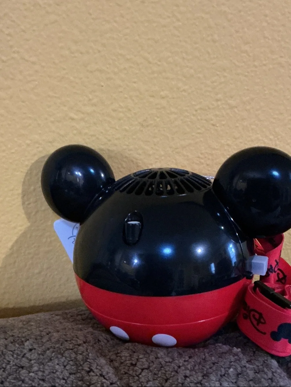 Disney Black Mickey Ear Handheld misting Fan with Red Strap nwt